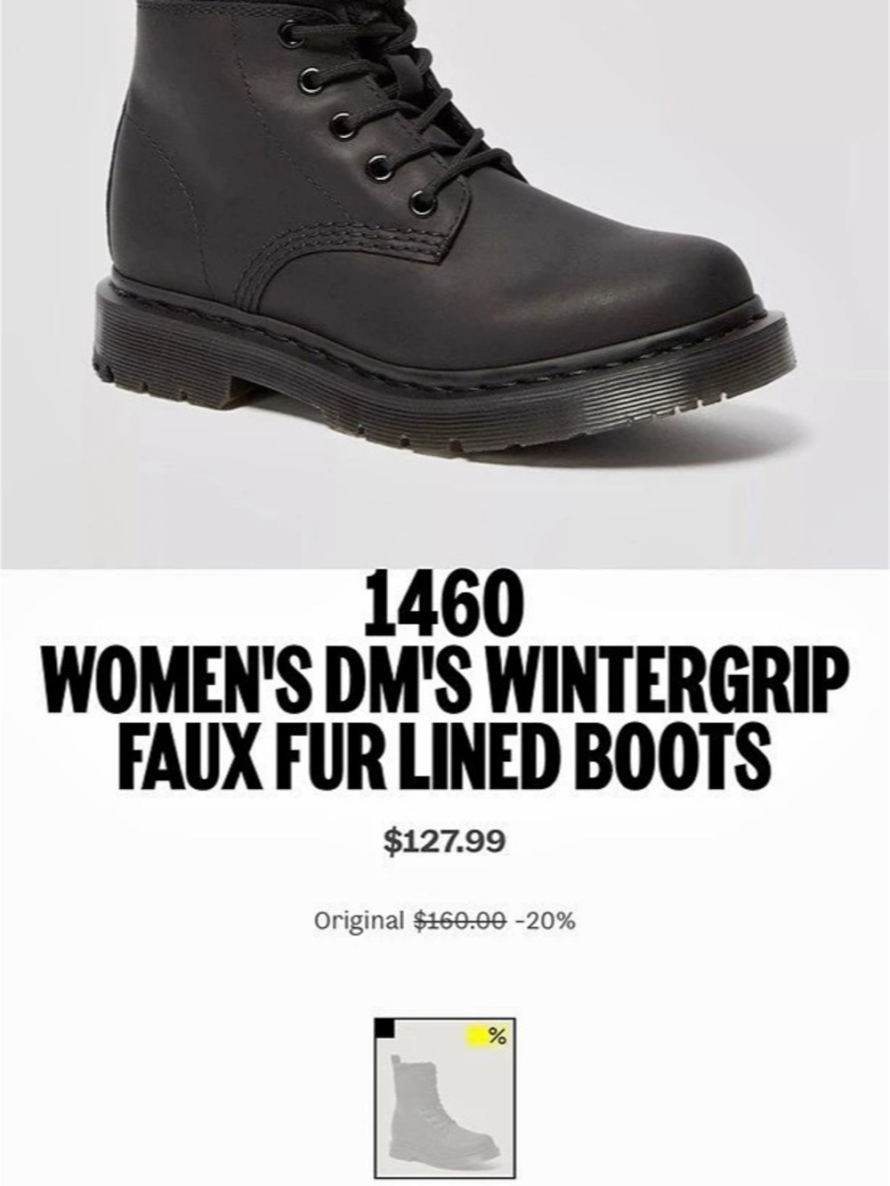 New Dr. Martens 1460 Kolbert Wintergrip Faux Fur Lined Boots Black Faux Fur Line
